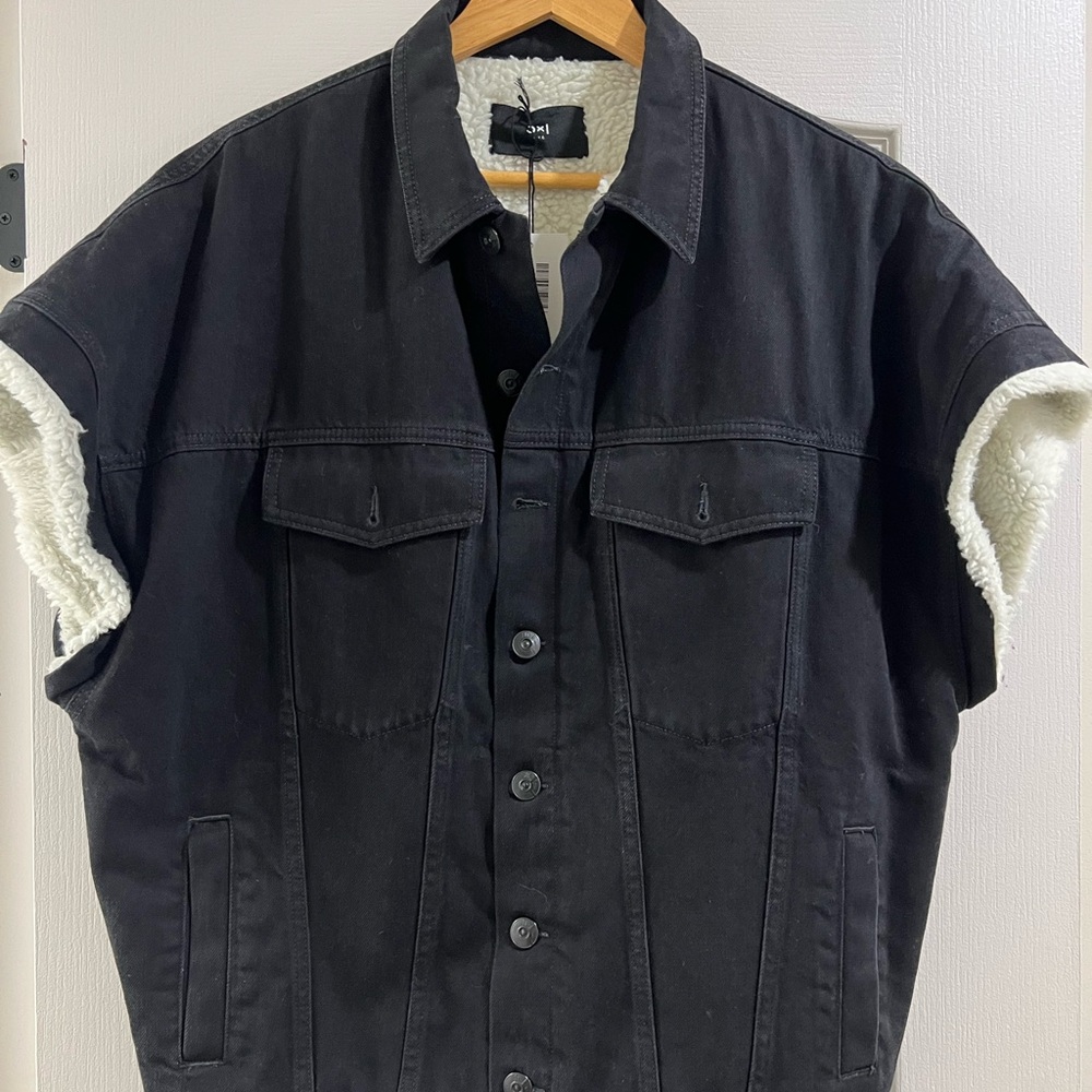 Women's Black Denim Vest with Sherpa Lining